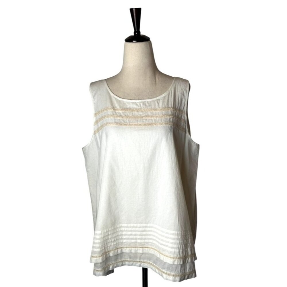 Lilla P Tank Top Women Large White Cotton Lace Double Layer Shell NWT Boho